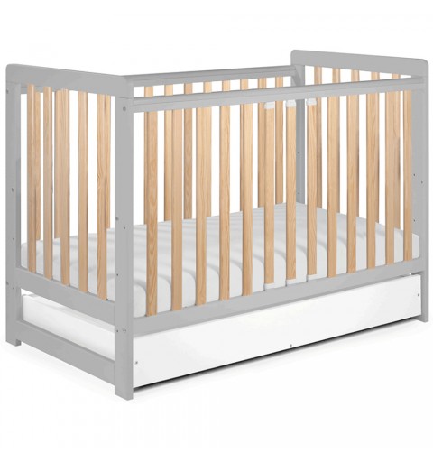 Tomi 22 - łóżeczko dziecięce z funkcją tapczanika i szufladą, drewniane 120x60 | Szary Buk