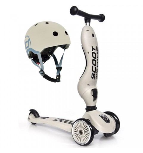 Scoot and Ride Highwaykick 1 - 2w1 Jeździk / Hulajnoga 1-5 Lat zestaw z kaskiem XXS | Ash