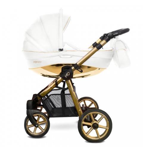 Babyactive Mommy Glossy White - wózek wielofunkcyjny, zestaw 2w1 z opcją 3w1 i 4w1 | Gold mgw01