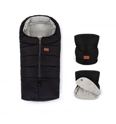 Petite&Mars Jibot + Jasie - Komplet zimowy śpiworek + rękawiczki do wózka | Ink Black