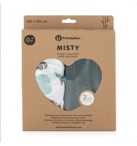 Petite&Mars Misty - 2 otulacze muślin bambusowy 120x120 | Green Leaves