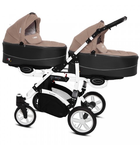 Babyactive Twinni White - wózek wielofunkcyjny, zestaw 2w1 z opcją 3w1 i 4w1 | 12 Beige