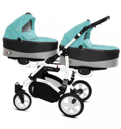 Babyactive Twinni White - wózek wielofunkcyjny, zestaw 2w1 z opcją 3w1 i 4w1 | 11 Tropic Green
