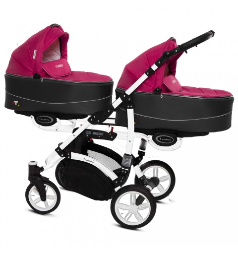 Babyactive Twinni White - wózek wielofunkcyjny, zestaw 2w1 z opcją 3w1 i 4w1 | 10 Amarant