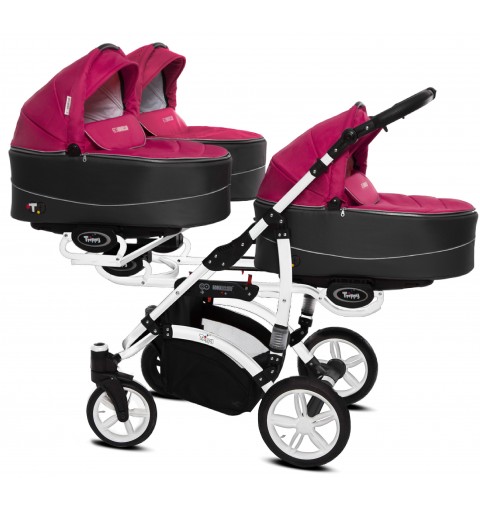 Babyactive Trippy White - wózek wielofunkcyjny, zestaw 2w1 z opcją 3w1 i 4w1 | 10 Amarant