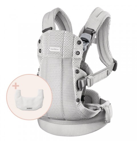 BABYBJORN - nosidełko Harmony 3D Mesh | Srebrny + śliniaczek do nosidełka Harmony