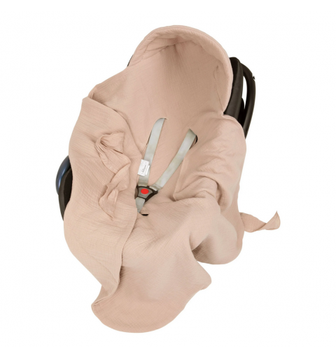 Belisima Muślin "Natural" - kocyk / otulacz z kapturkiem do fotelika, nosidełka | Beż