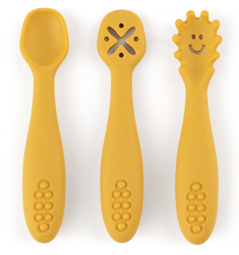 Petite& Mars Take&Match - Zestaw silikonowych łyżeczek do nauki jedzenia 3 szt. 6m+ | Intense Ochre