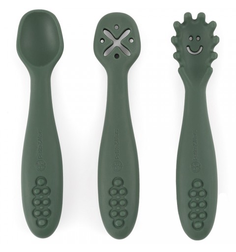 Petite& Mars Take&Match - Zestaw silikonowych łyżeczek do nauki jedzenia 3 szt. 6m+ | Misty Green
