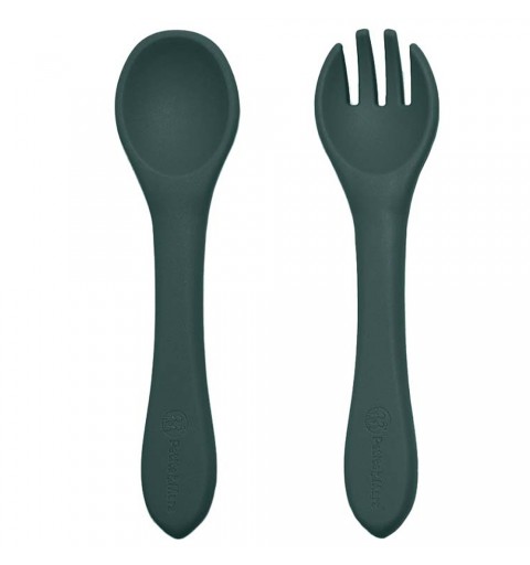 Petite& Mars Take&Match - silikonowe sztućce 6m+ | Misty Green