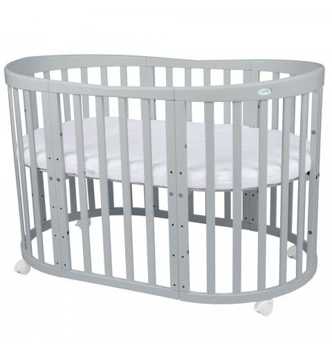 Waldin - łóżeczko drewniane owalne z materacem 7w1 | Szary