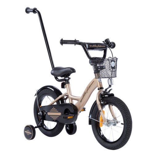 Rowerek dziecięcy 14 cali TomaBike PLATINUM PLUS z prowadnikiem | Złoty