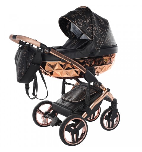 Junama Hearts - wózek wielofunkcyjny, zestaw 2w1 z opcją 3w1 i 4w1 | 02 Czarny/Miedziany