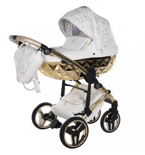 Junama Hearts - wózek wielofunkcyjny, zestaw 2w1 z opcją 3w1 i 4w1 | 01 Biały/Złoty