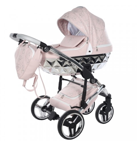 Junama Hearts - wózek wielofunkcyjny, zestaw 2w1 z opcją 3w1 i 4w1 | 06 Różowy/Srebrny