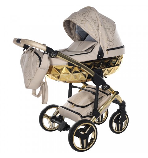 Junama Hearts - wózek wielofunkcyjny, zestaw 2w1 z opcją 3w1 i 4w1 | 07 Beżowy/Złoty