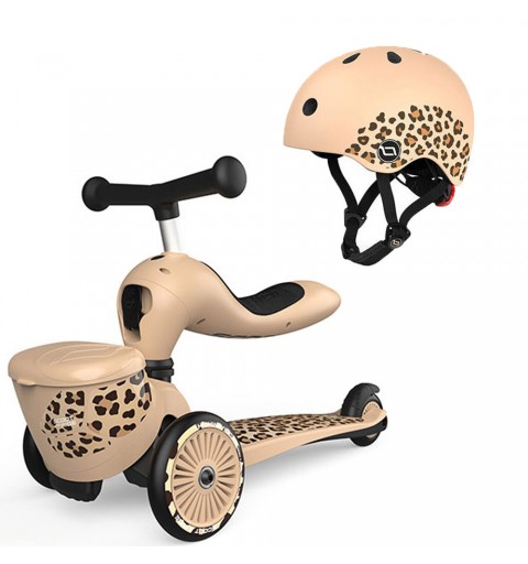 Scoot and Ride Highwaykick 1 Lifestyle - 2w1 Jeździk i Hulajnoga 1-5 Lat zestaw z kaskiem XXS | Leopard