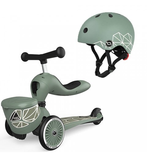 Scoot and Ride Highwaykick 1 Lifestyle - 2w1 Jeździk i Hulajnoga 1-5 Lat zestaw z kaskiem XXS | Green Lines