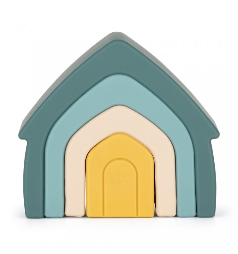 Petite&Mars  Silikonowa zabawka, układanka House 12m+ | Misty Green