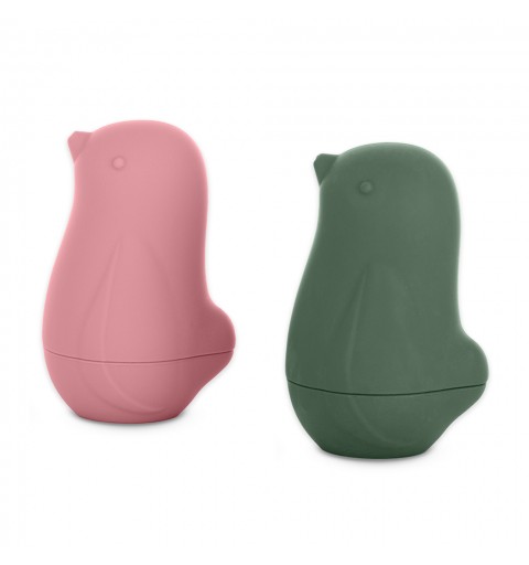 Petite&Mars  Silikonowa zabawka kąpielowa Love Birds 6m+ | Rose Green