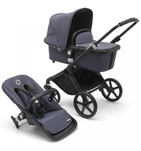 Bugaboo Fox Cub - wózek wielofunkcyjny, zestaw 2w1 z opcją 3w1 i 4w1 | Black / Stormy Blue - Stormy Blue