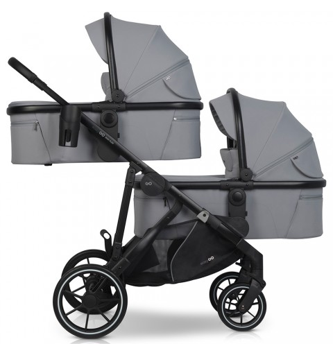 EasyGo Duoflex - rozwojowy wózek dla bliźniąt, rok po roku, zestaw 2w1 z opcją 3w1 i 4w1 | Cloudy Gray
