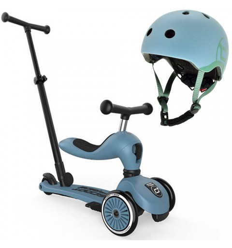 Scoot and Ride Highwaykick 1 Push and Go - 2w1 Jeździk i Hulajnoga 1-5 Lat z kaskiem XXS | Steel