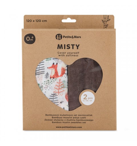 Petite&Mars Misty - 2 otulacze muślin bambusowy 120x120 | Forest Fox