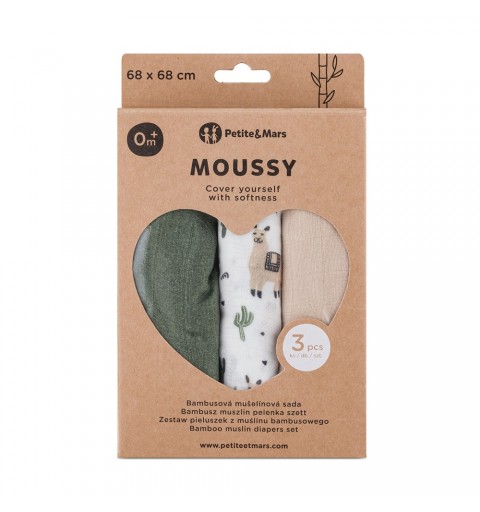 Petite&Mars Moussy - 3 pieluchy bambusowe 68x68 | Llama Vibes