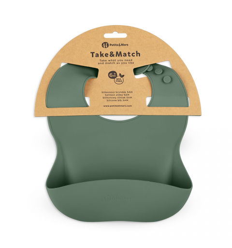 Petite& Mars Take&Match - śliniak silikonowy 6m+ | Misty Green