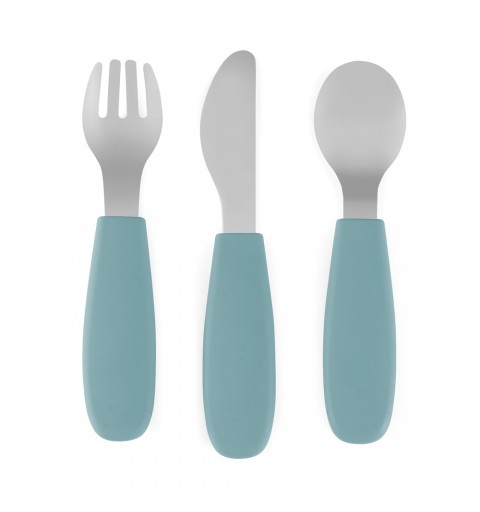 Petite& Mars Take&Match - sztućce dla dzieci z nierdzewnej stali z silikonową rączką 12m+ | Frosted Sky