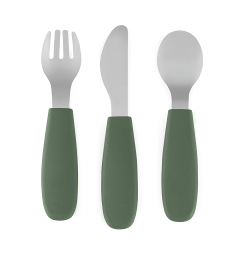 Petite& Mars Take&Match - sztućce dla dzieci z nierdzewnej stali z silikonową rączką 12m+ | Misty Green