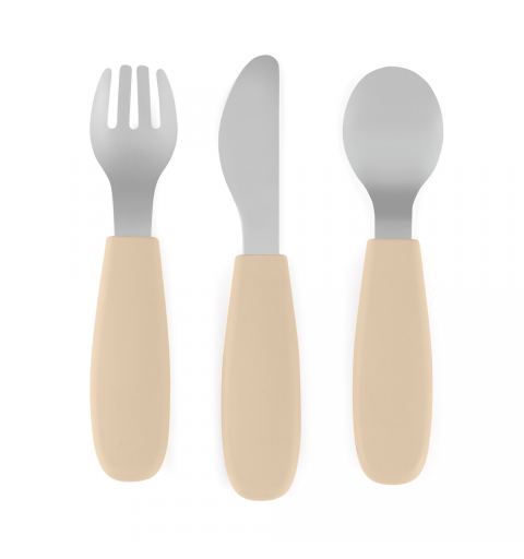 Petite& Mars Take&Match - sztućce dla dzieci z nierdzewnej stali z silikonową rączką 12m+ | Desert Sand