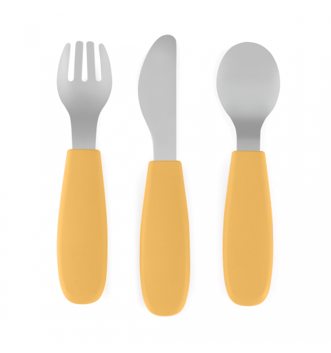 Petite& Mars Take&Match - sztućce dla dzieci z nierdzewnej stali z silikonową rączką 12m+ | Intense Ochre