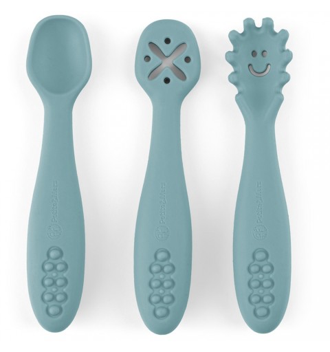 Petite& Mars Take&Match - Zestaw silikonowych łyżeczek do nauki jedzenia 3 szt. 6m+ | Frosted Sky